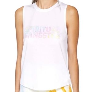 SPIRITUAL GANGSTER Varsity Active Muscle Tank Size XS White Pastel Rainbow